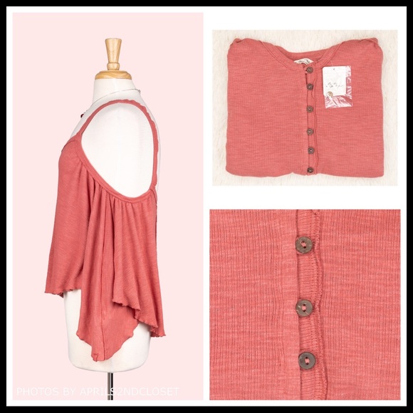 FREE PEOPLE BOHO FLOWY TOP BUTTON DOWN TANK SLEEVELESS BOHEMIAN KNIT TOP A3C - Picture 5 of 16